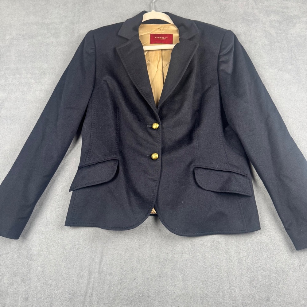 Burberry London Navy Wool Blazer Gold Knight Buttons Size 48 IT